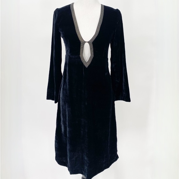 Rouje Jade Crushed Velvet Cutout Long Sleeve Midi Dress Dark Blue 36 / 4 - Picture 2 of 12